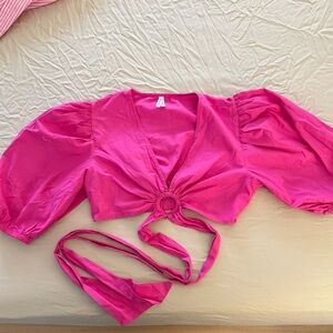 Live 4 Truth Hot Pink Puff Sleeve Wrap Crop Top | Size L